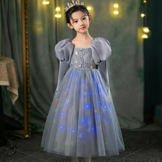 Girls' Frozen Elsa Fleece-Lined Winter Dress - Fashionable Princess Evening Dress