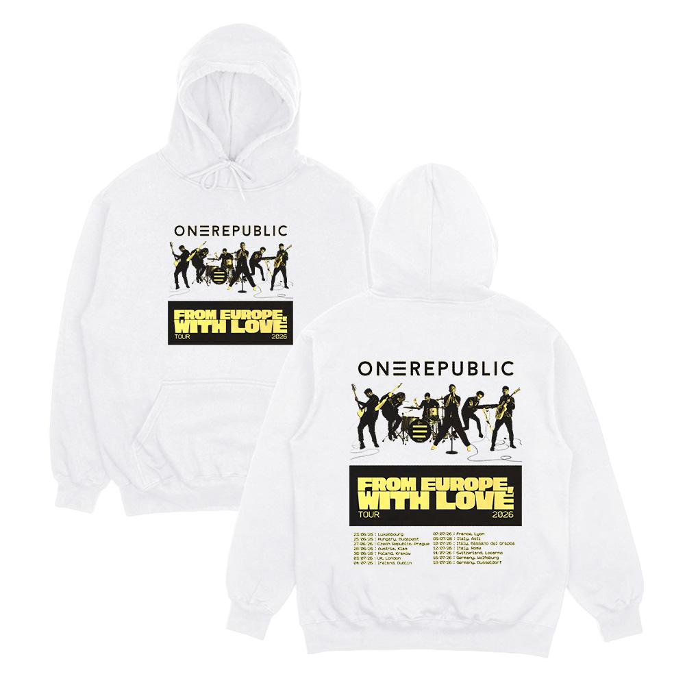 

OneRepublic From Europe with Love Tour 2026 Hoodies Unisex High Street Sweatshirts Punk Pullovers Fashion Personality Streetwear XS білий