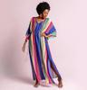 Vertical Stripe Drawstring Robe - Casual Beach Bikini Cover-up