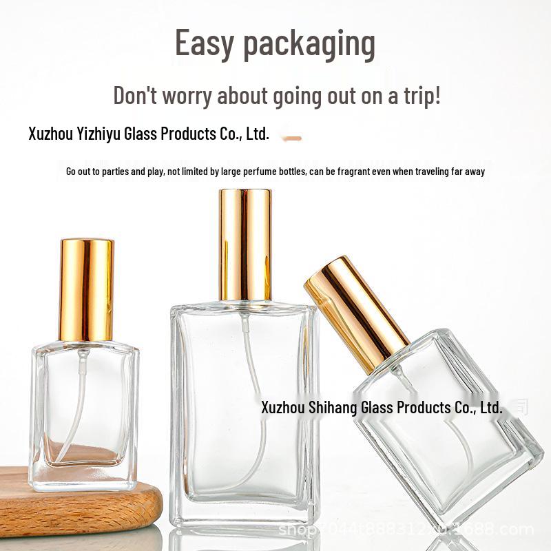 Transparent Glass Perfume Bottle Set: 30ml & 50ml Flat Square Spray Bottles
