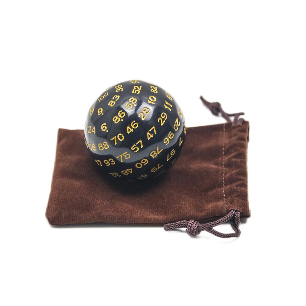 Multi Sided Dice 100 Sided Numbers Acrylic D100 49mm Black with Case for Fun Kids Party Entertainment