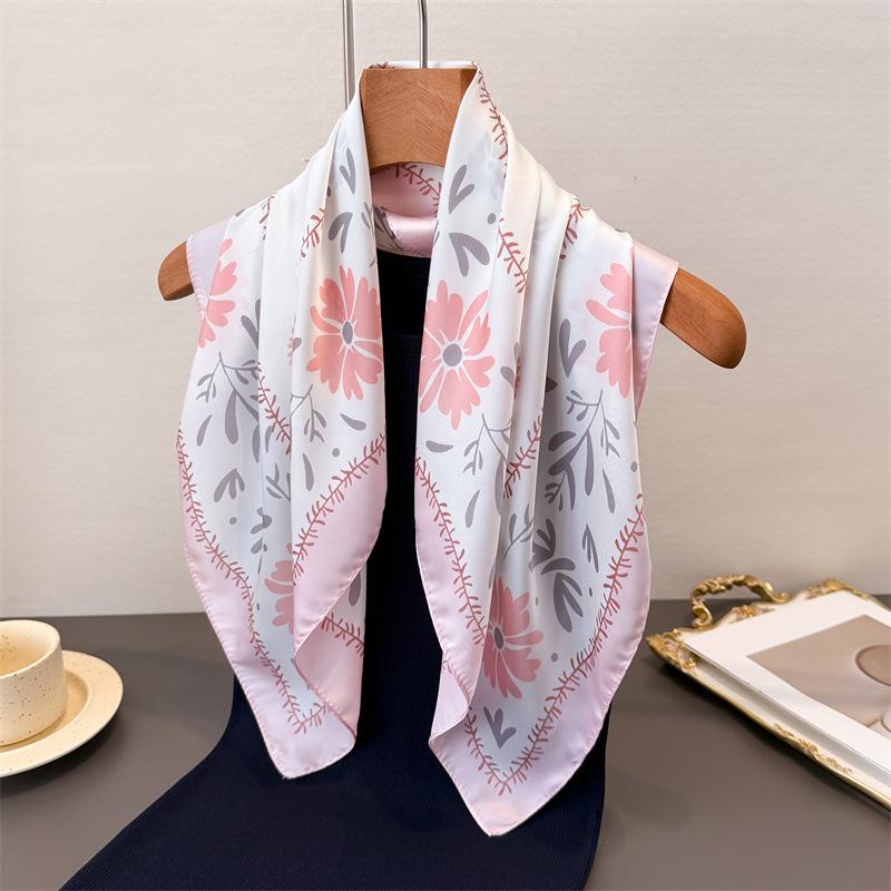 Korean Version Of Printed Imitation Silk Scarf Square Scarf High-End Shawl Versatile Neck Small Square Scarf Headscarf Female