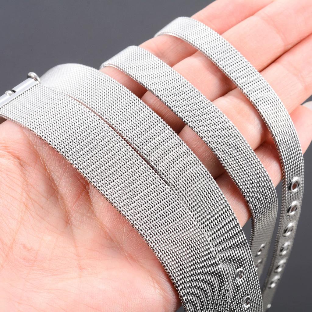 8/10/12/16mm Stainless Steel Mesh Watch Strap Bracelet Buckle Stacking Bangle Belt Unisex Wrist Handmade Jewelry Accessories