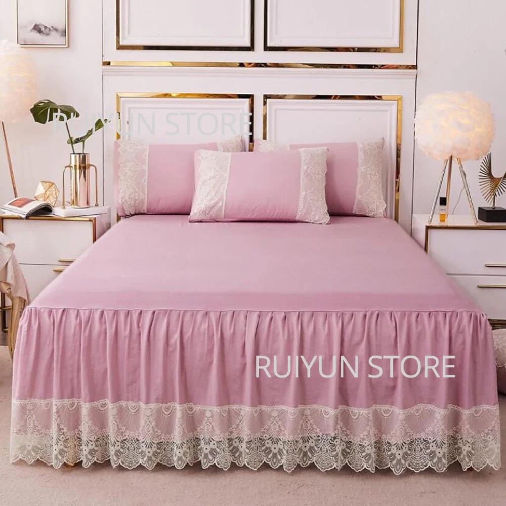 Decorative Lace Bed Skirt Non-slip Mattress Cover Protecor Bed Cover Ruffled Bed Skirt Bedspread Bedsheet Solid Color