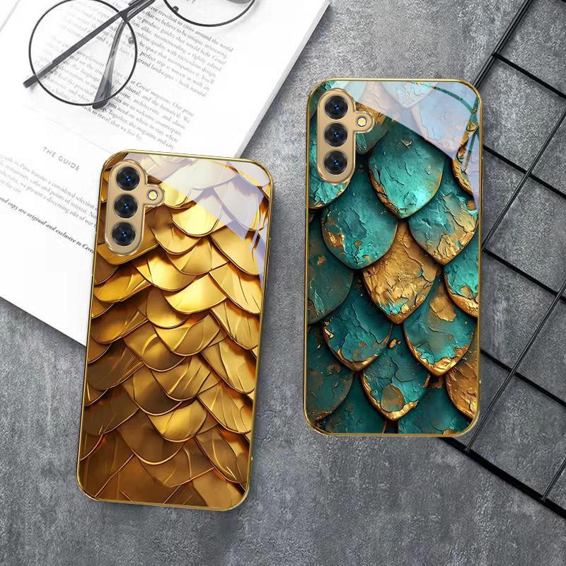 Golden scale texture For Samsung A 01 52S 04 04e 05 10 12 13 A22 23 24 36 42 M02 Note 10 20Ultra 8 9 Golden glass phone case