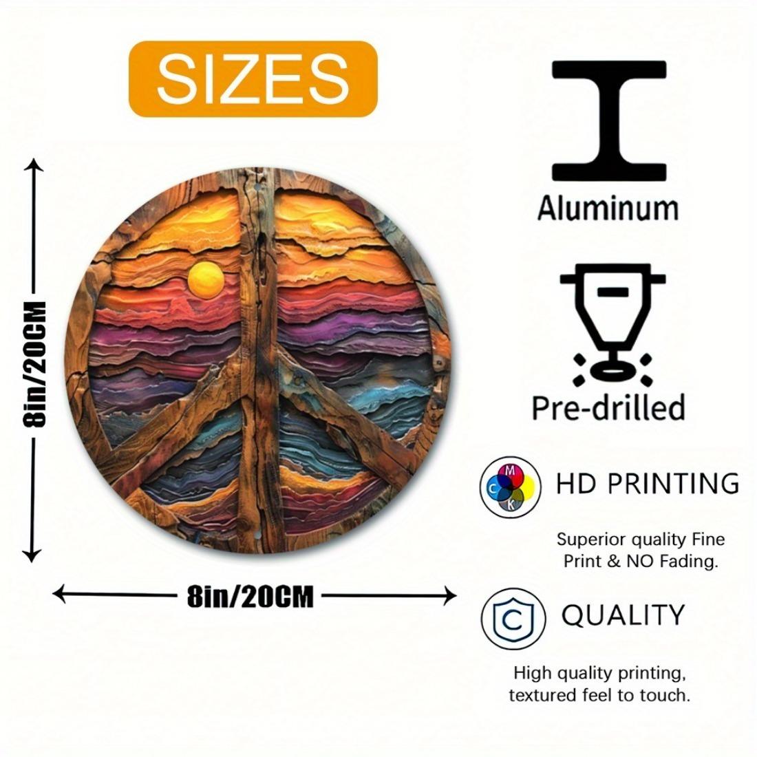 

Винтажный настенный декор со знаком мира, без перьев, неэлектрический, прочный арт-декор для сада, спальни, гаража - текстурированный, высокой четкости белый