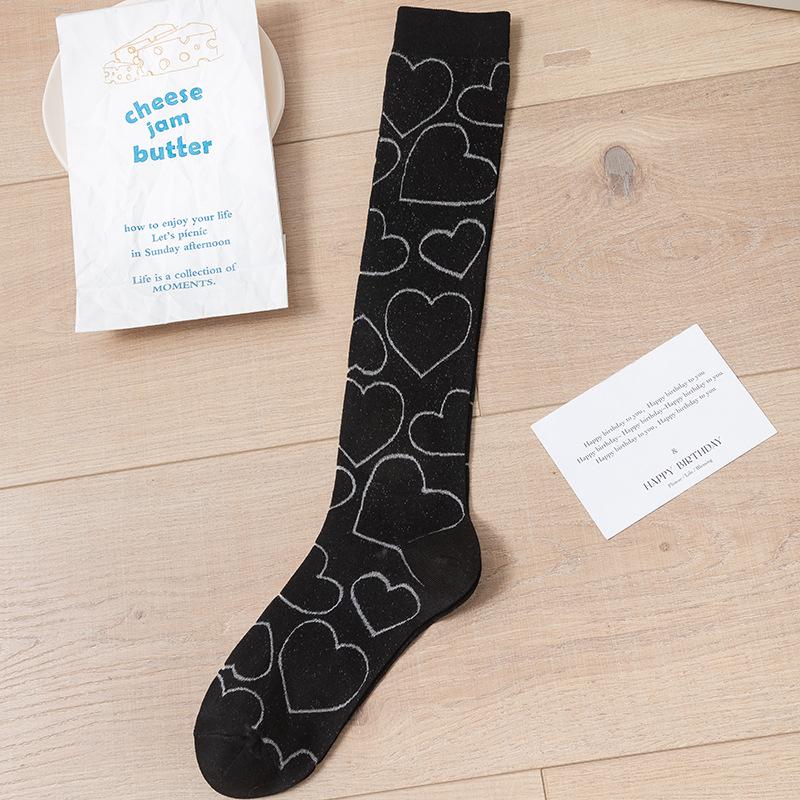 Jk Japanese Calf Socks Women S Long Tube Dark Pattern Mesh Love Women S Socks Summer Pure Cotton Breathable And Knee Socks Women S Socks one size fits all