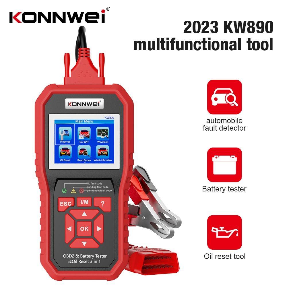KONNWEI KW890 Öl-Reset-Batterietester OBD2-Diagnosescanner-Tool 3-in-1 EOBD-Motorprüfcodeleser-Diagnosetool