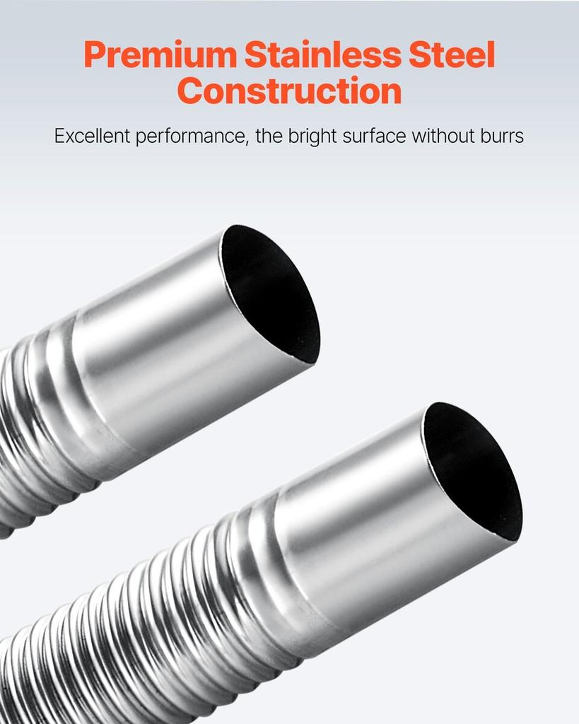 Exhaust Hose, 1490mm Stainless Steel Exhausts Hose, Diesel Heater Flexible Exhaust Pipe with 2 Hose Clamps, Exhausts Hoses Kit Diesel Heater