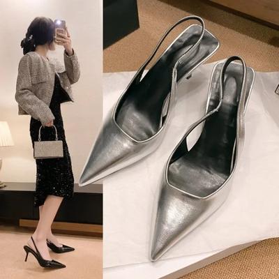 2024 2024 Women's Summer New 2024 Stiletto Simple Solid Color Sandals Feminine Pointed Dress Party Women's High Heels