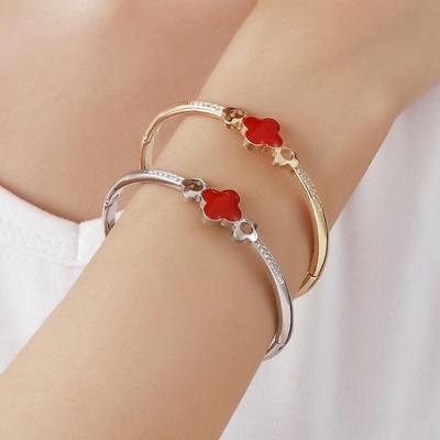 Koreanischer Stil Emaille Vierblättriges Kleeblatt Diamant Armband für Damen - Vielseitiger Modeschmuck