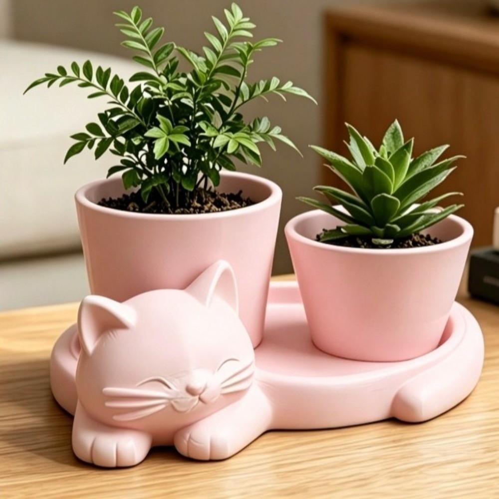 3D Printed Cat-Shaped Flower Pot Lazy Cat Cute Animal Kitten Desktop Planter Plastic Novelty Succulent Vase Indoor/Outdoor Use
