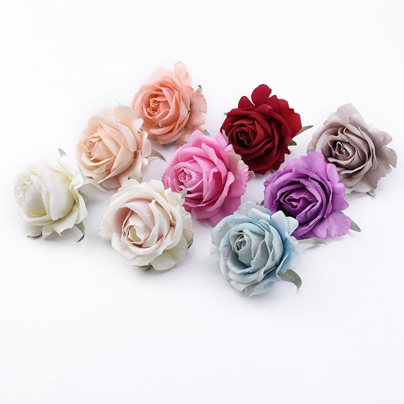 50pcs Christmas Wedding Decorative Wreath Silk Roses Head Artificial Flowers Bridal Accessories Clearance Home Decor