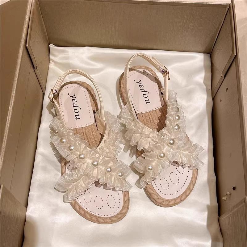 Fashion Roman Flat Sandals Summer Outside Wear Shoes for Women Leisure Lace Soft Bottom Beach Sandales Black Beige Sandalias Femininos