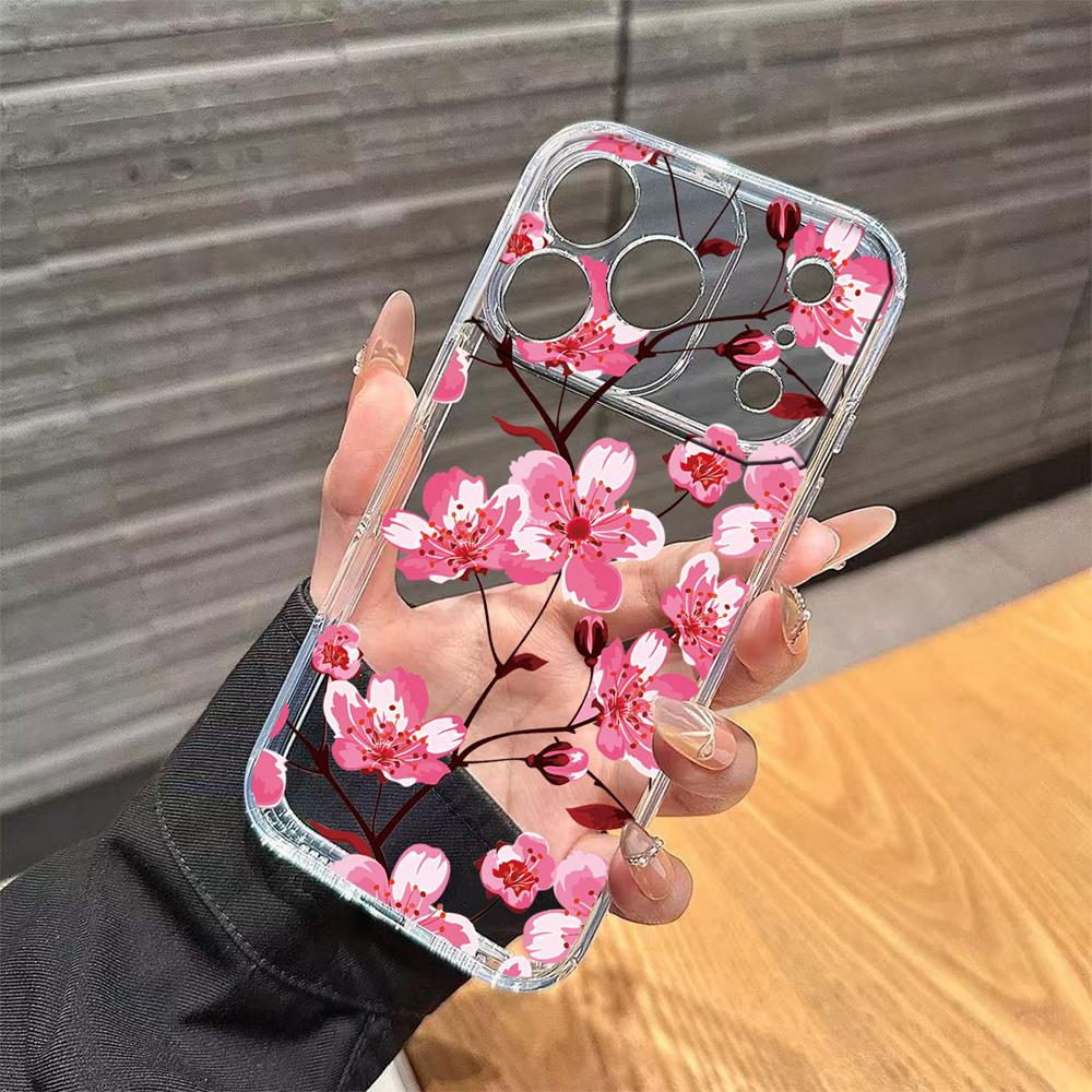 

Romantic Black Lace Pattern Phone Case For Apple iphone 17 Pro Max 16 15 14 Plus 16e 17Air Clear Transparent Flower Couple Cover iPhone 14