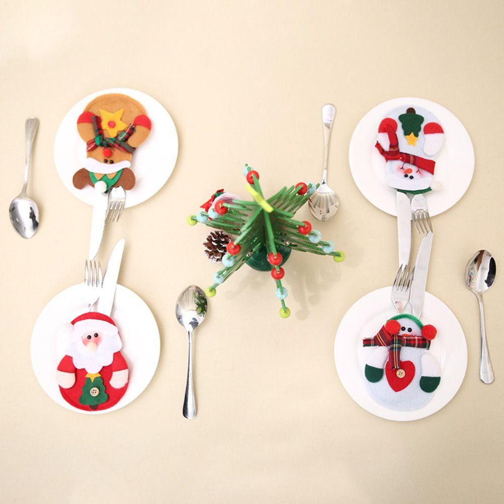 Reusable Christmas Tableware Holder Bag Santa Snowman Elk Christmas Fork Pocket  Xmas