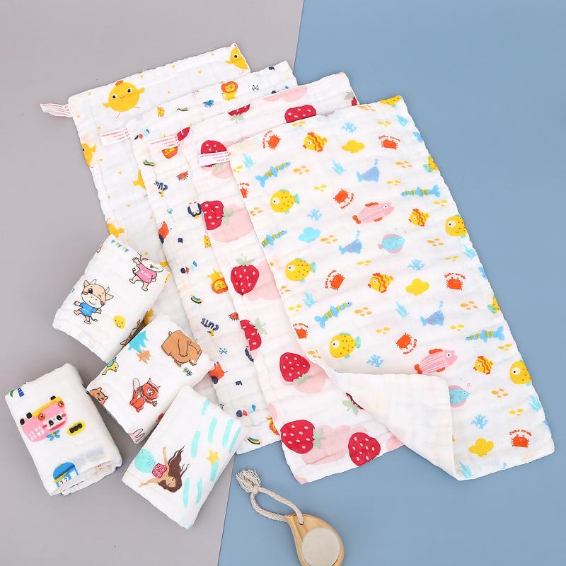 6 Layer Pure Cotton Gauze Kids Square Towel Soft Absorbent Printed Face Wash Cloth Baby Bib