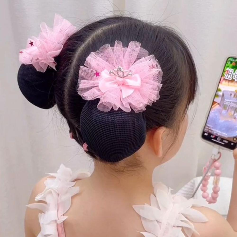 2PCS Spring Clip Ballet Hair Net Fashion Headdress Korean Bun Snood Girls Elastic Hair Net  Kids