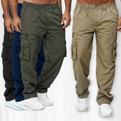 Pantalones de fitness para hombre, estilo casual, con múltiples bolsillos, sueltos y rectos