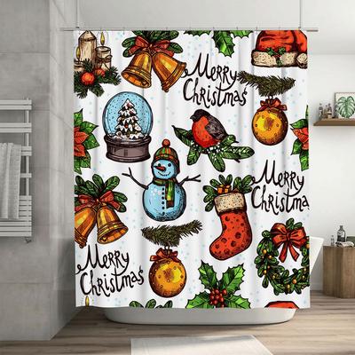 TU Weihnachtsdusche Vorhang Festliche Feiertagsdekoration Winter-Thema Badezimmer-Set Gemütliche Wohnkultur XMas Muster Wasserdichter Stoff