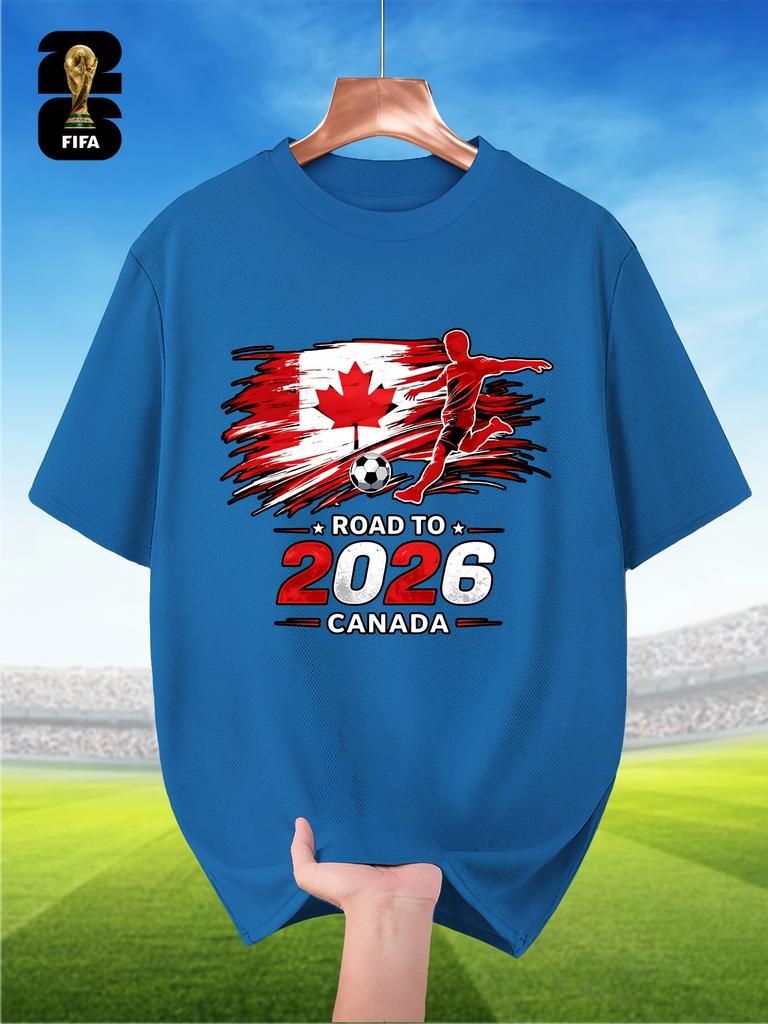 Fifa-Themed Men'S Breathable Summer Short-Sleeve T-Shirt, Featuring Player Silhouette Prints, Perfect for World Cup Themes, Sports Outfits
