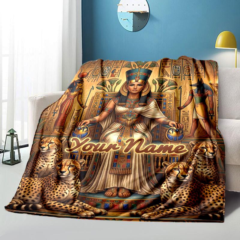 1PC Custom Name Egyptian Queen's Majesty blanket versatile,all-season throw suitable for the living room,bedroom,camping,travel,and gift