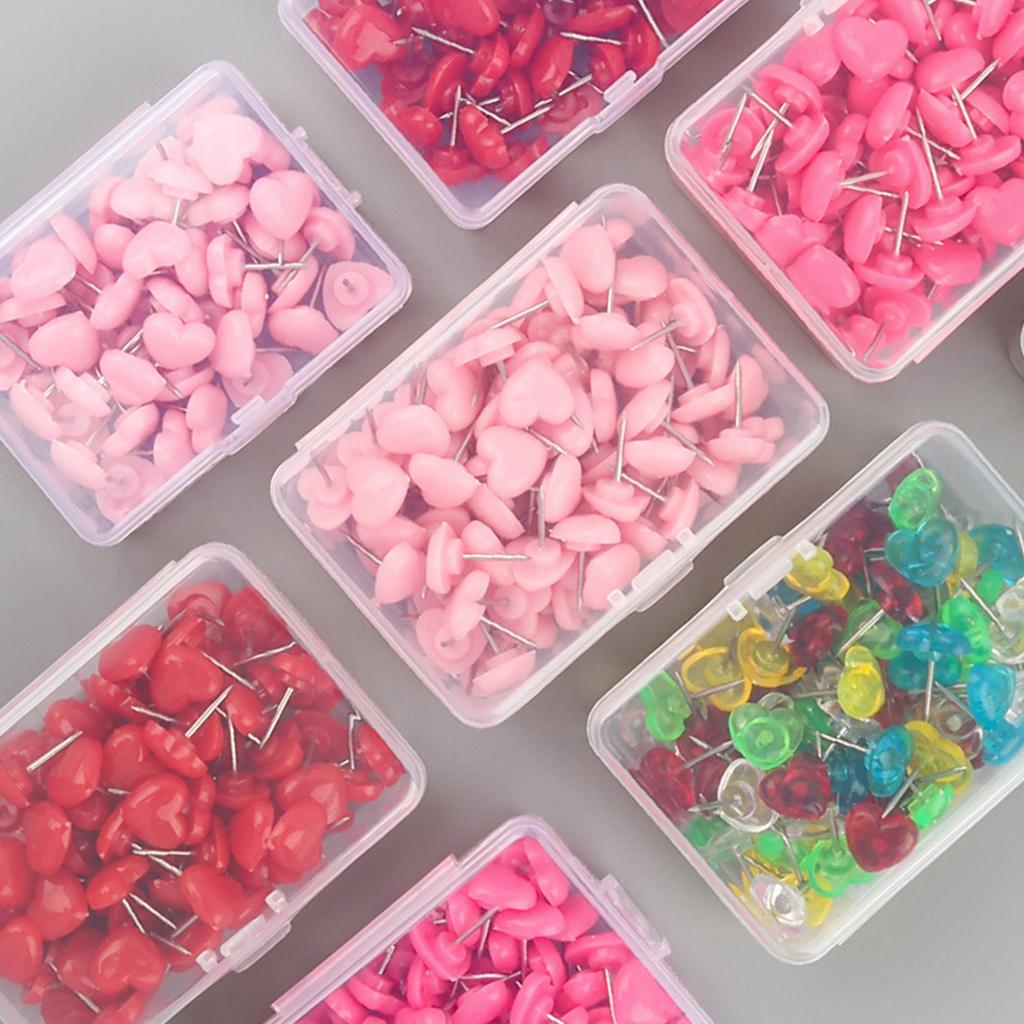100Pcs Heart Shaped Push Pins Colorful Push Pins Colorful Pushpins Map Pins