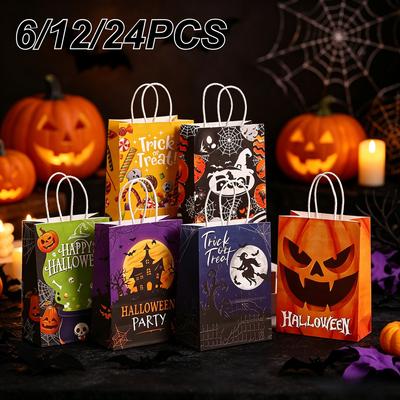 Halloween Paper Gift Bags Trick or Treat Candy Packaging Bags Pumpkin Witch Spider Print Bags Halloween Party Decor Supplies
