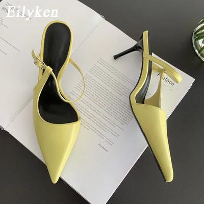 Fashion Eilyken Sexy Buckle Strap Mules Women Slipper Fashion Pointed Toe Thin High Heels Shoes Elegant Party Prom Ladies Pumps