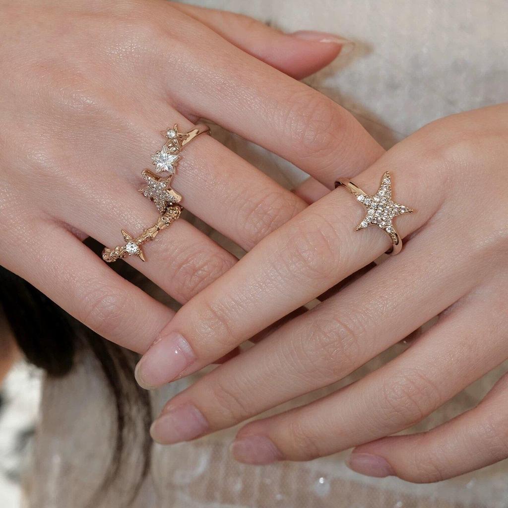 Zircon Star Ring: Fashionable Japanese-Korean Style for Women, Versatile Cool Sweet Index Finger Jewelry