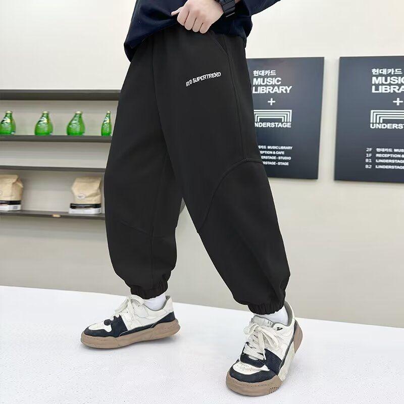 

Boys Pants Spring and Autumn 2026 New Spring Children s Clothing Spring Sports Sweatpants Big Boys Spring Casual Long Pants 120 чёрный