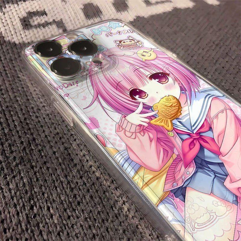 Kawaii Anime Dziewczyna Przezroczyste Etui na Telefon dla Serii iPhone 17 16 15 14 13 12 11 16E Pro Max Plus Ochrona Dwuwarstwowa