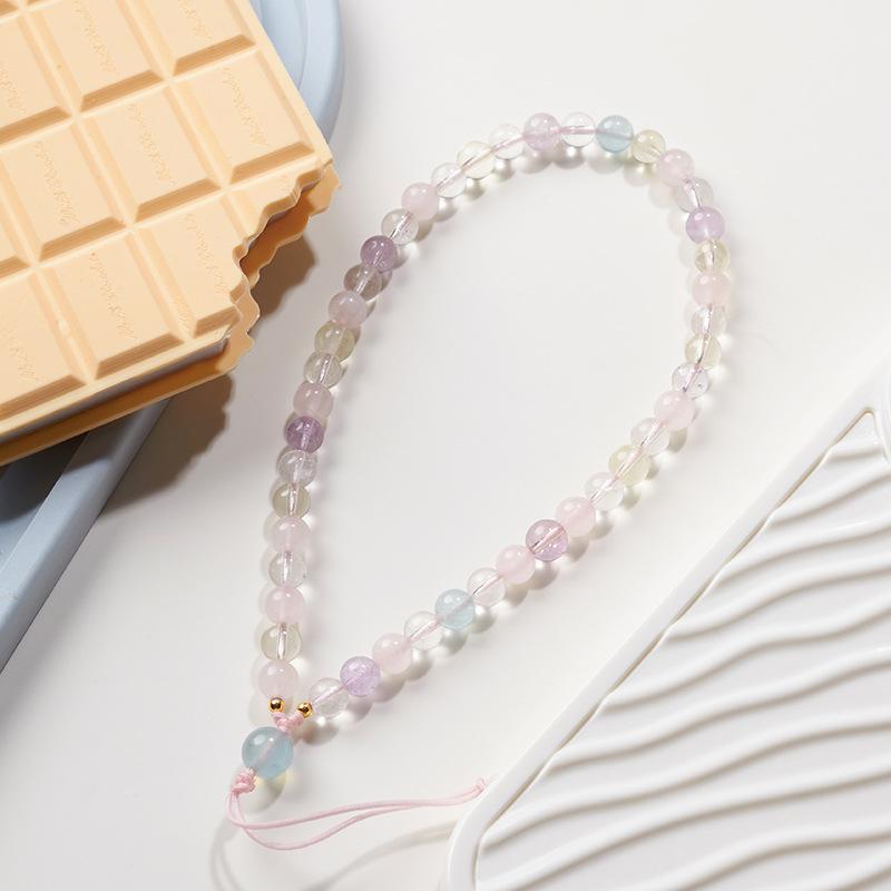 Natural Five Elements Crystal Aquamarine Pink Quartz Citrine Amethyst Phone Strap Wrist Rope for Women u