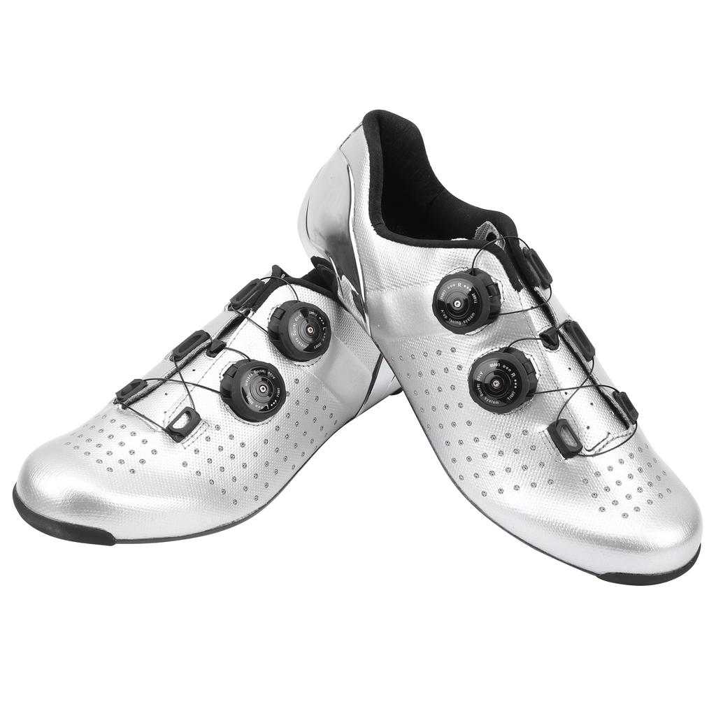 1Pair Outdoor Bike Cycling Shoes Electroplate Silver Vamp Bicycle Road Lock Shoes