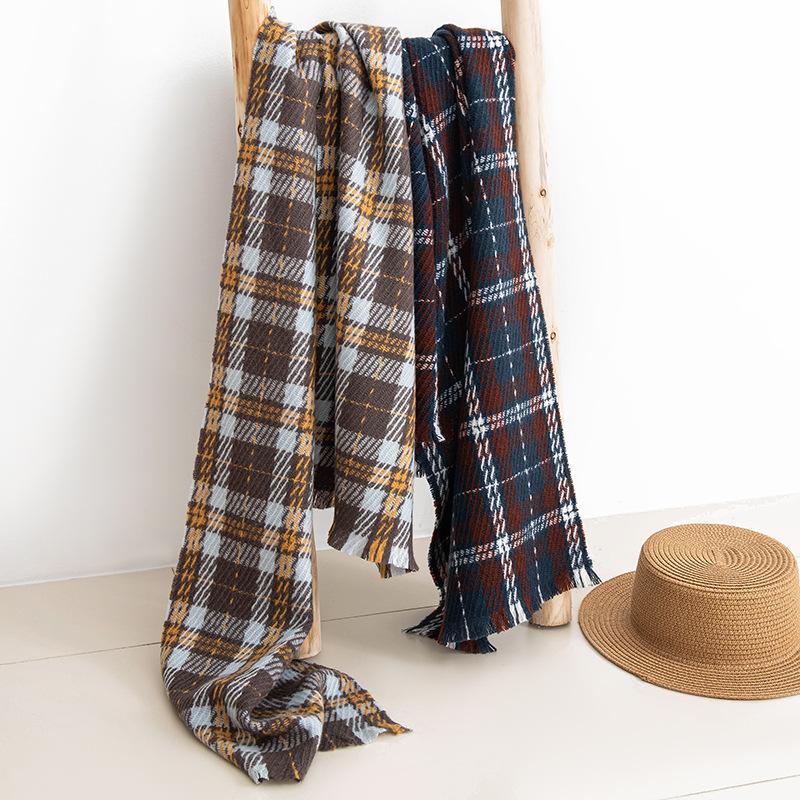 New Year's Wool Scarf Autumn and Winter Plaid Scarf Women's Versatile Scarf Thickened Warm Simple Tassel Shawl