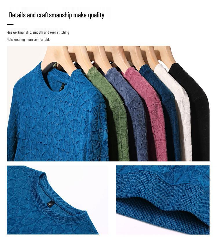 Men's Casual Round Neck Knit Sweater - Long Sleeve, Solid Color, Spring/Autumn Pullover Hoodie