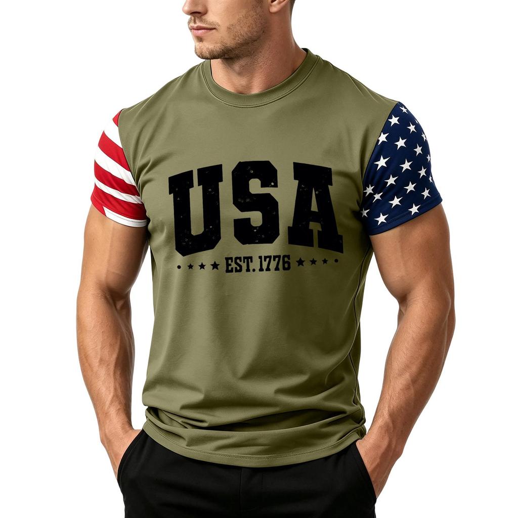 Men's Independence Day Flag Print Short Sleeve T-Shirt, Loose Casual Daily Summer Tops