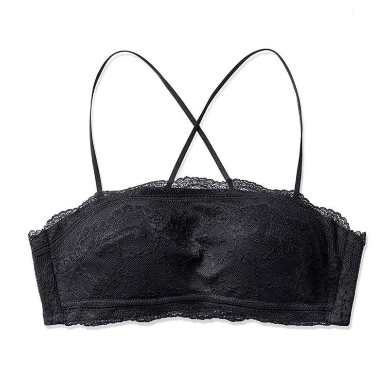 White lace girl bra without steel rim, small chest, flat chest, not empty cup, triangle cup, blue thin underwear.