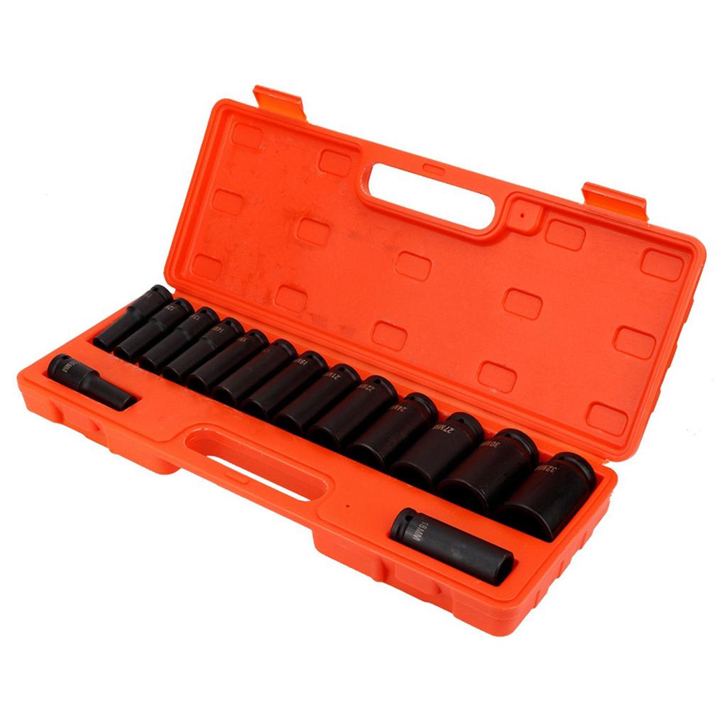 15 PCS/SET SET DRIVE   SOCKET, 1/2 Inch     Socket Tools 10-32 Mm for Garage Workshop