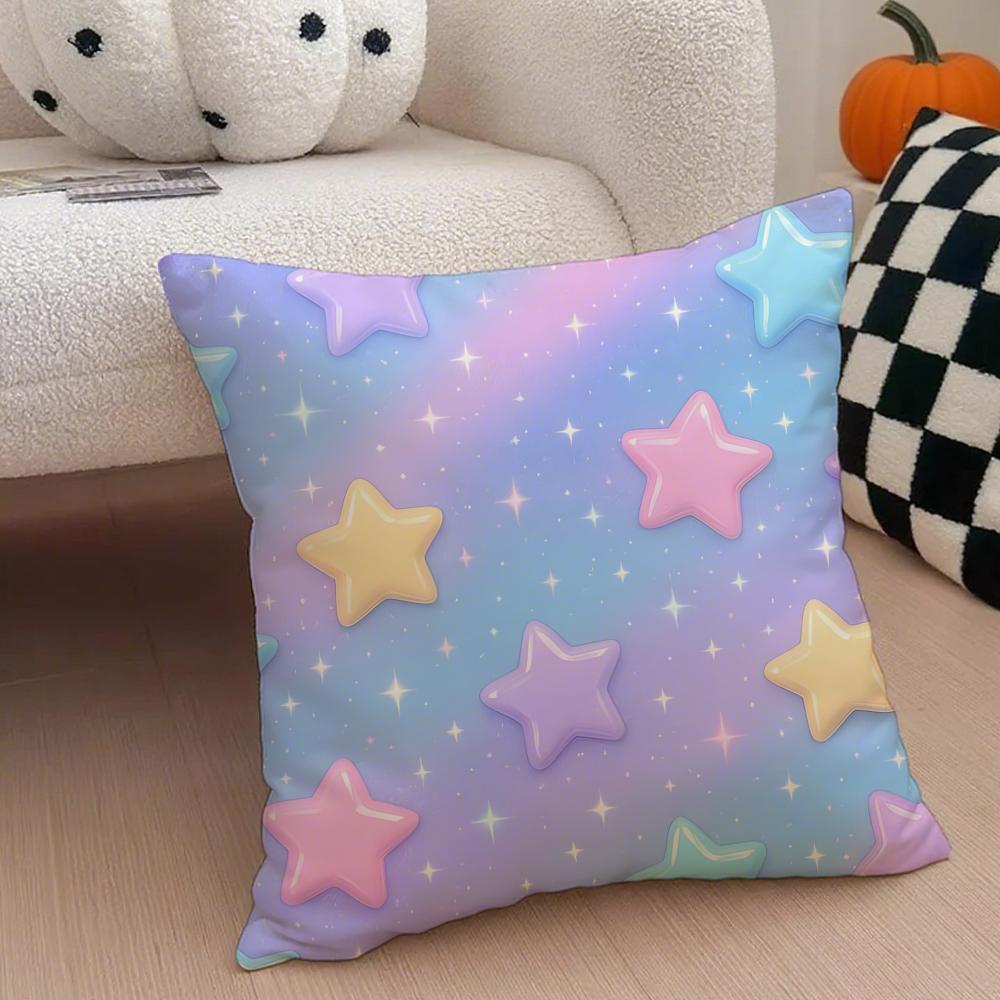Pastel Rainbow Gradient Design Cushion Cover Throw Pillow Cover Hidden Button Durable Polyester Chair Cushion