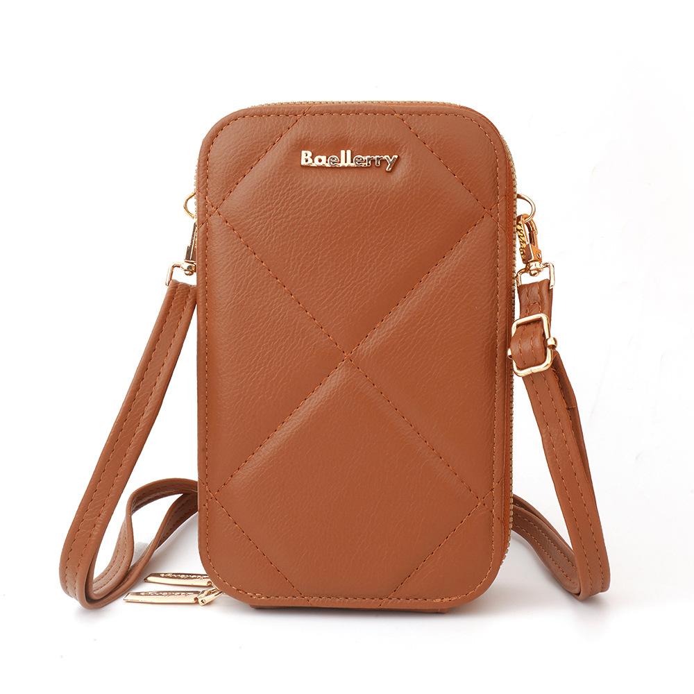 Baellerry Women's Cell Phone Bag Japanese and Korean Style Vertical Double Layer Single Shoulder Bag Fashion Zipper Crossbody Bag