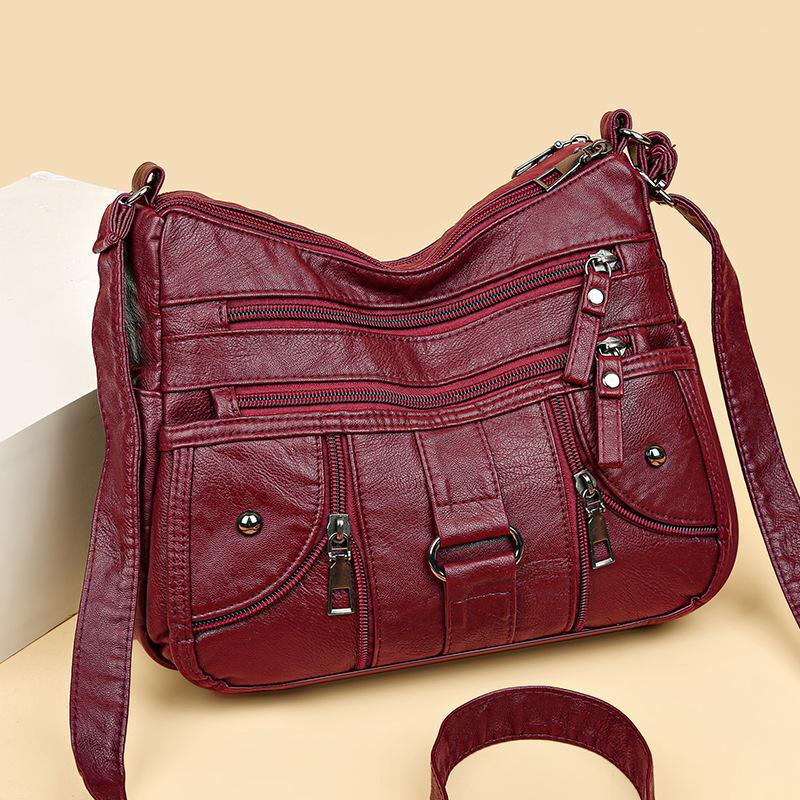Genuine Leather Multi-Compartment Crossbody Bag - Versatile, Large Capacity Fashion Shoulder Bag for Women