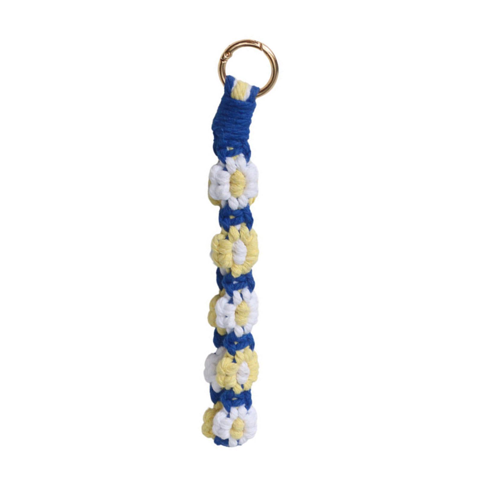 

Handmade Cotton Rope Flower Keychain Wristlet Delicate Daisy Design Keyring Gift Wrist Lanyard for Friend Family
