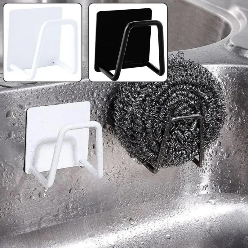 1pc Stainless Steel Sponges Holder Self Adhesive Sink Sponges Drain Drying Rack Kitchen Sink Accessories Storage Organization