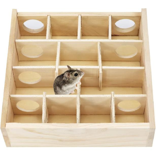 Wontee Wooden Hamster Tunnel Maze with Cover, Hideout & Tunnel Exploring Toys for Dwarf Hamsters Mice Small Gerbil