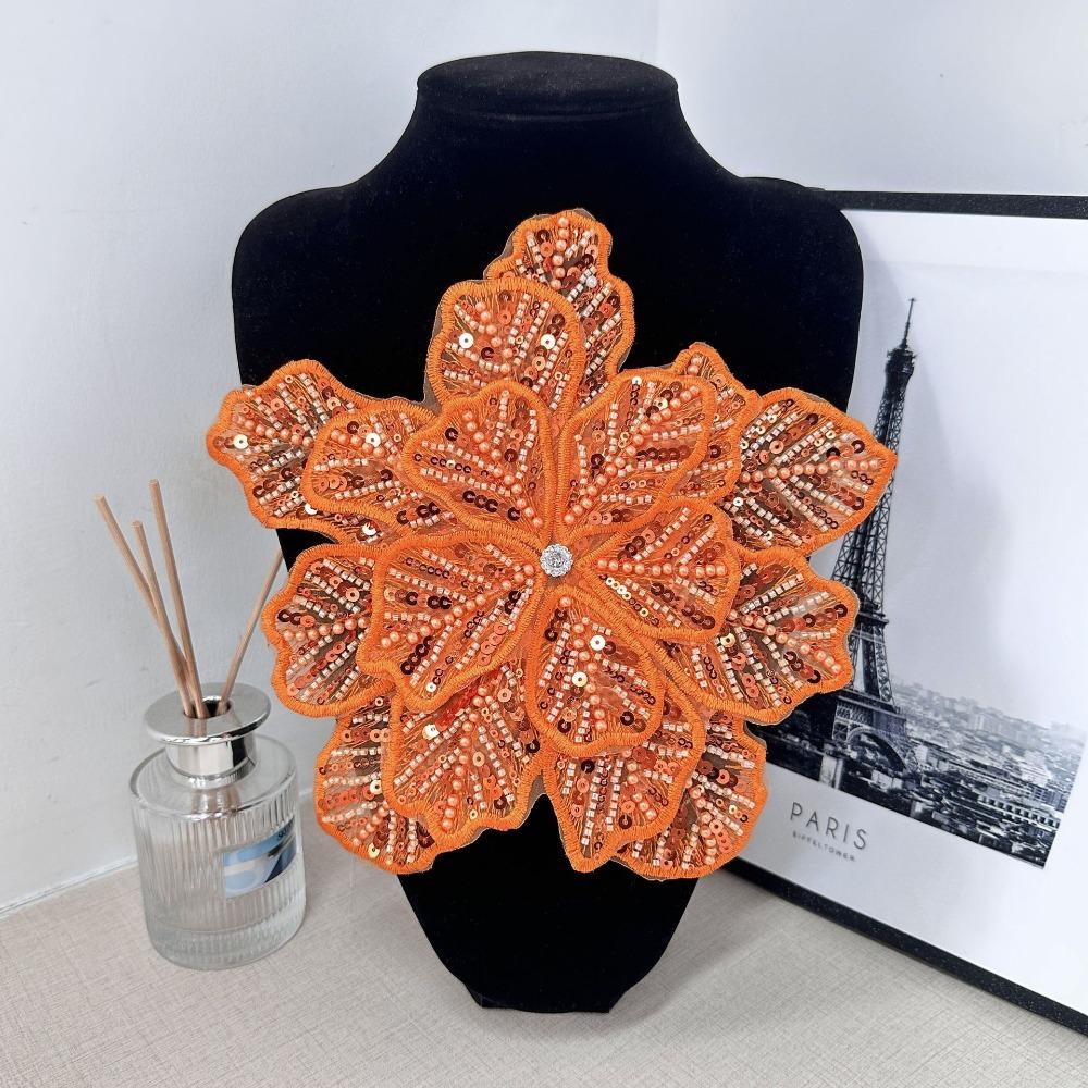 

DIY Polyester Fibre Chest Flower Embroidery Multi-layer Sequin Dress Decoration Colorful Applique Clothing Fabric Women помаранчевий
