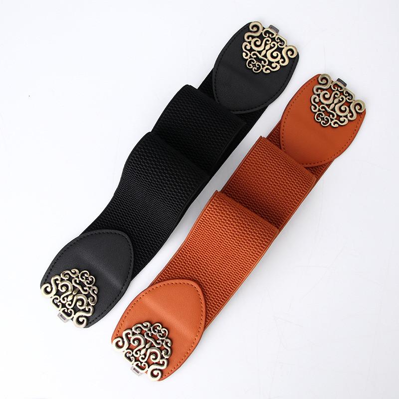 Fashion Ladies Wide Elastic Belt With Metallic Clasp For Business And Everyday Style