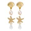 Starfish Earrings for Women Beachy Seashell Earrings Faux Pearl Dangle Earrings for Summer Beach Vacation Date Party