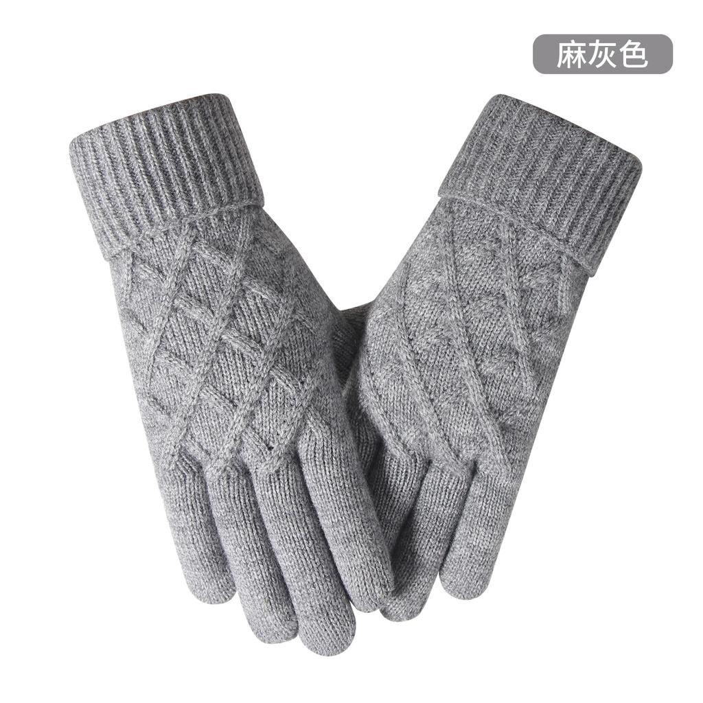 Warm Knitted Gloves for Women In Winter Cycling Office Simple Cold Proof Double Layer Touch Screen Gloves