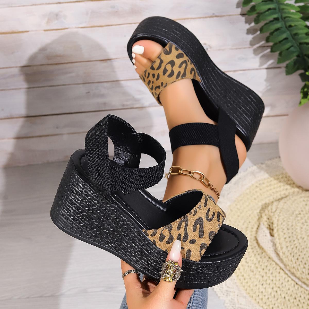 

Fashion Women’s Wedge High Heel Peep Toe Sandals Leopard Platform Sandals Ladies Thick Sole Summer Shoes Espadrilles Zapatillas Mujer 34 кофейный